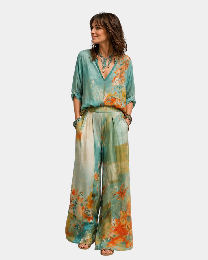 Célidora | Ensemble élégant à imprimé floral et pantalon large
