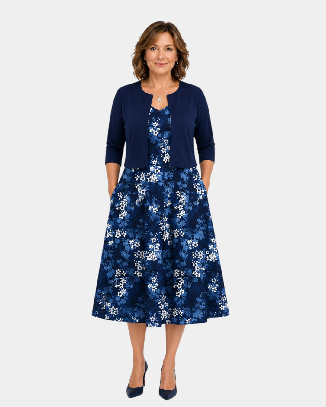 Guilaine | Ensemble robe fleurie et cardigan léger